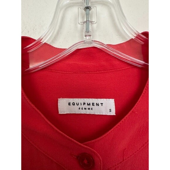 Equipment Femme Silk Collarless Button Down Shirt Coral Pink Work Women's Small - Picture 3 of 7